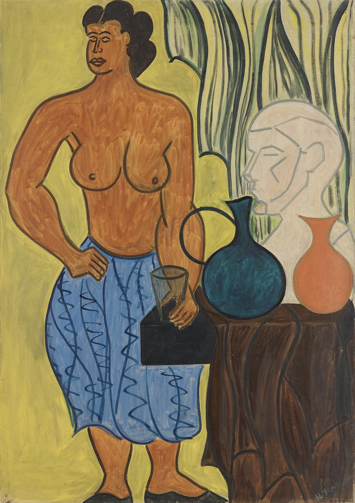 HARTWELL YEARGANS (1915 - 2005) Untitled (Nude with Sculpture and Vases).